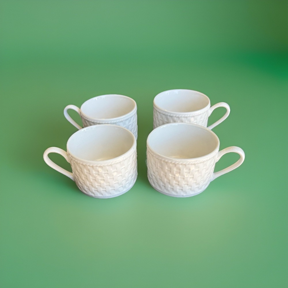 Oneida Sakura Basket Weave Pattern White Coffee Cup Flat Bottoms 4 (four)